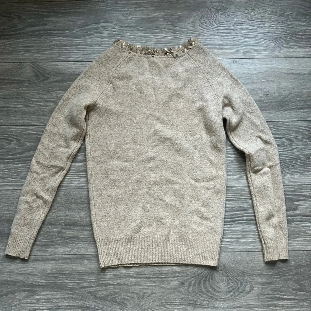 J. Crew oatmeal 100% lambs wool sequined collar long sleeve sweater Size S